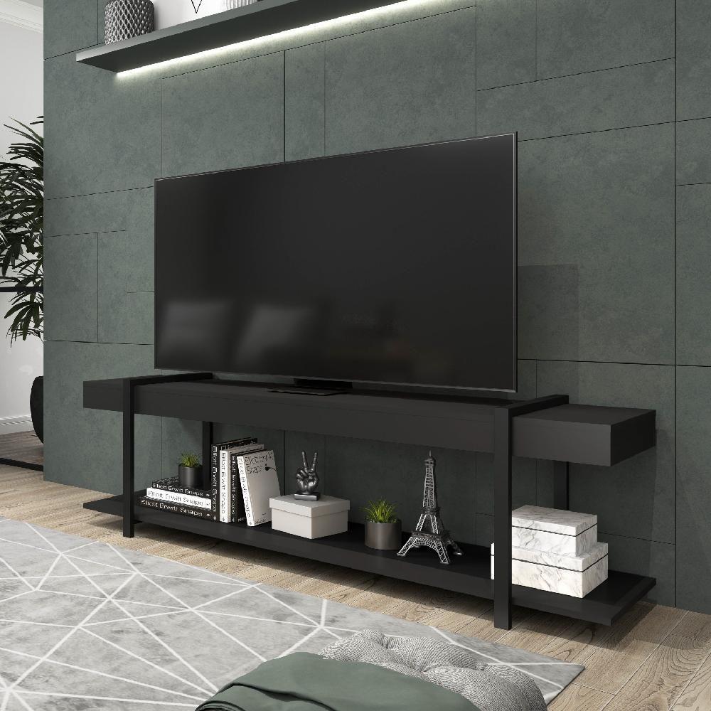 Miniatura Rack Para Tv Habitat Preto E Tubos Pretos Carraro