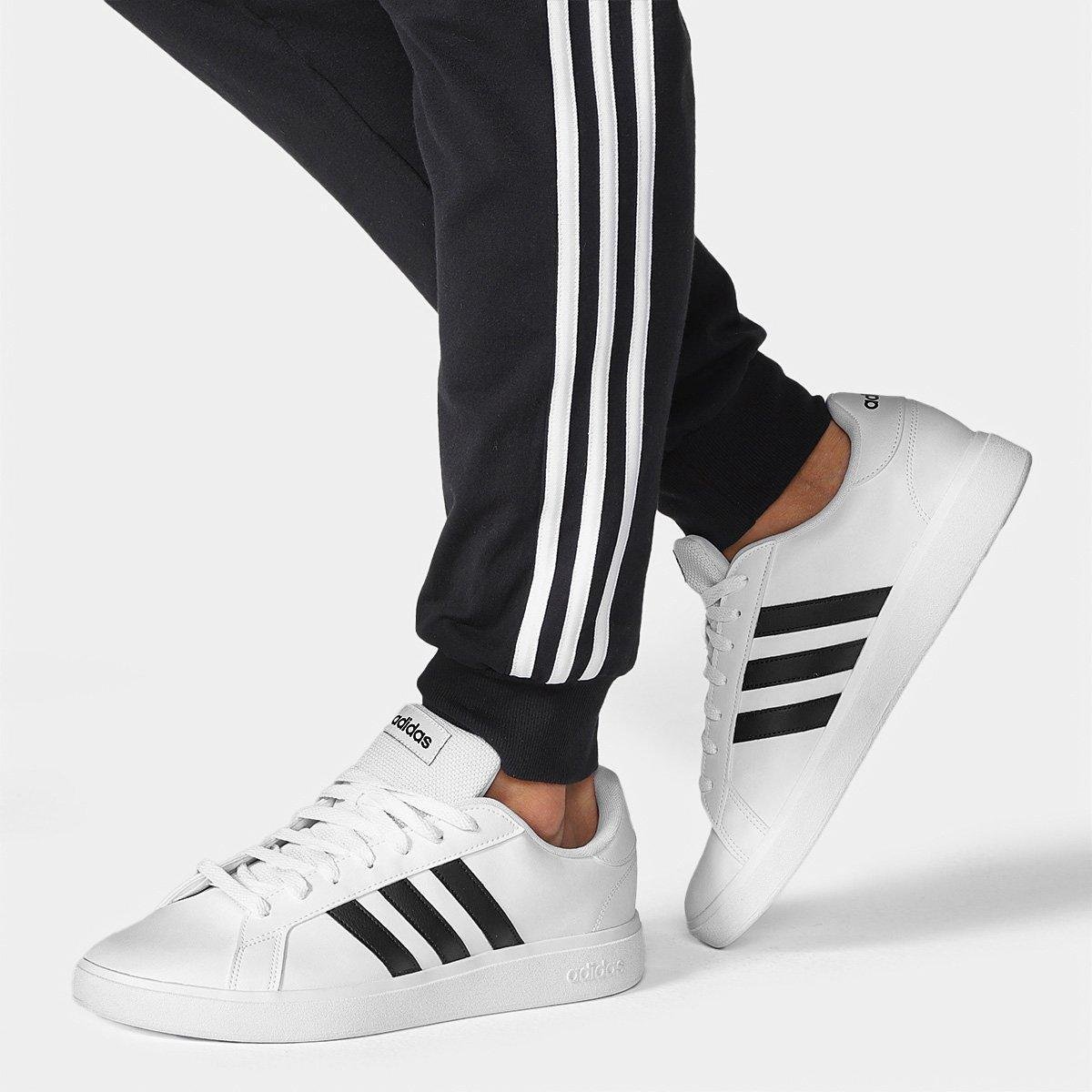 Miniatura Tênis Masculino Adidas Grand Court Base Branco+Preto - 34