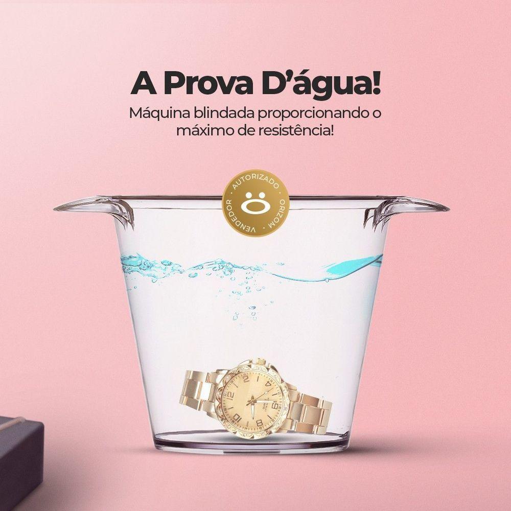Miniatura Relogio Feminino Prova Dagua Banhado + Relogio Aço Strass Qualidade Premium Redondo Resistente Kit