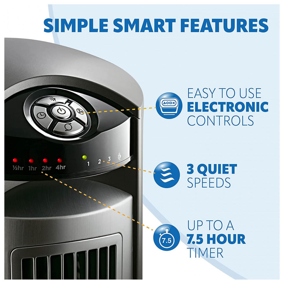 Miniatura Ventilador de Torre Lasko T42951 com 3 Velocidades, Controle Remoto e Silencioso, 110V, Preto