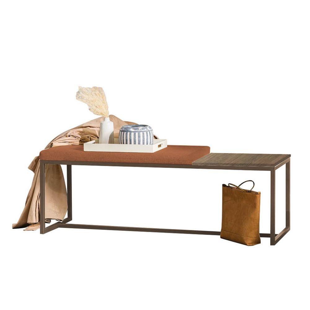 Miniatura Banco Recamier Puff 140cm Industrial Marrom Suede Terracota Tampo Quadrado Castanho