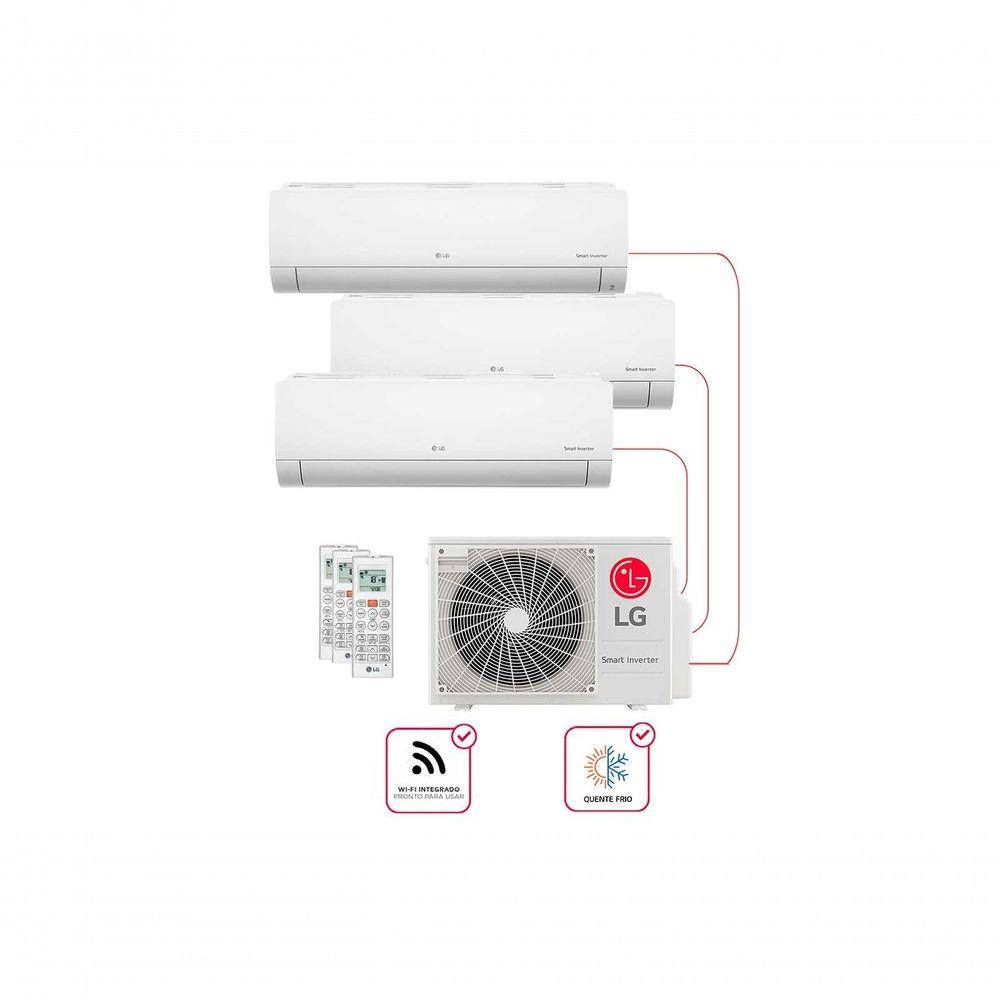 Miniatura Ar Condicionado Multi Split Inverter 3 Ambientes (Hiwall 2X 9.000BTUS, 1X12.000BTUS) Quente/Frio WiFi Integrado 220V