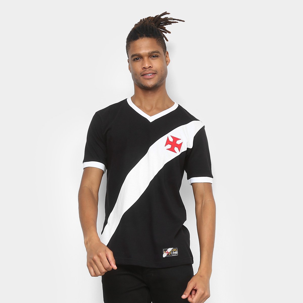 Miniatura Camiseta Vasco Retrô Mania 1948 Masculina Preto+Branco - EGG