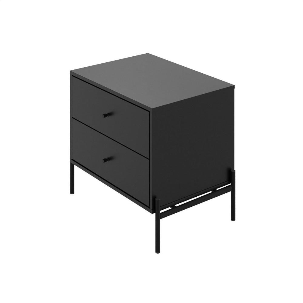 Mesa de Cabeceira 2 Gavetas Jasper 64 Cm Preto Fosco