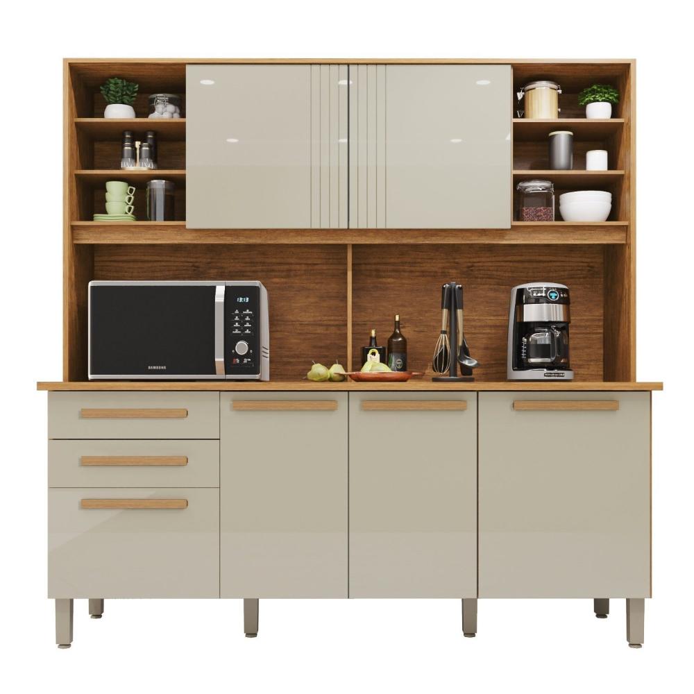 Armário de Cozinha 6 Portas 2 Gavetas Adelle Yescasa Cinamomo/Off-White