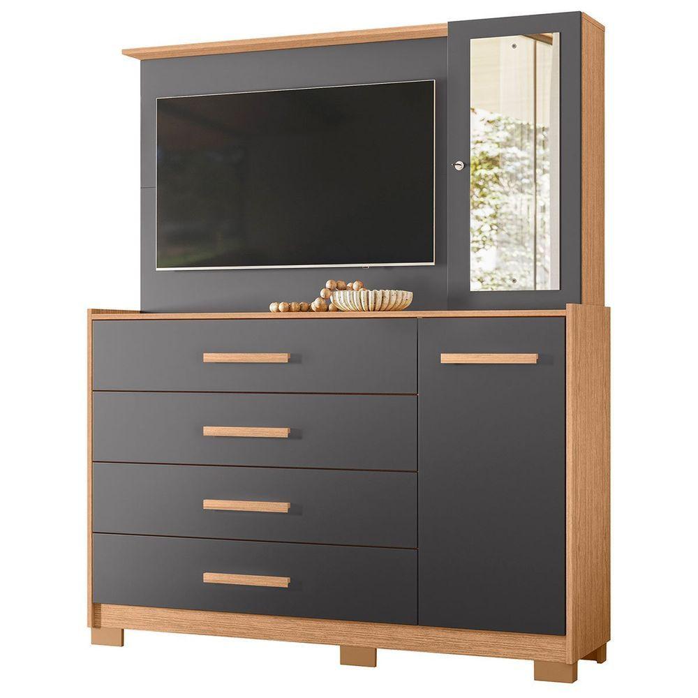 Miniatura Cômoda Com Painel Para Tv 43 4 Gavetas 2 Portas Ilha Bela Freijó Titanium