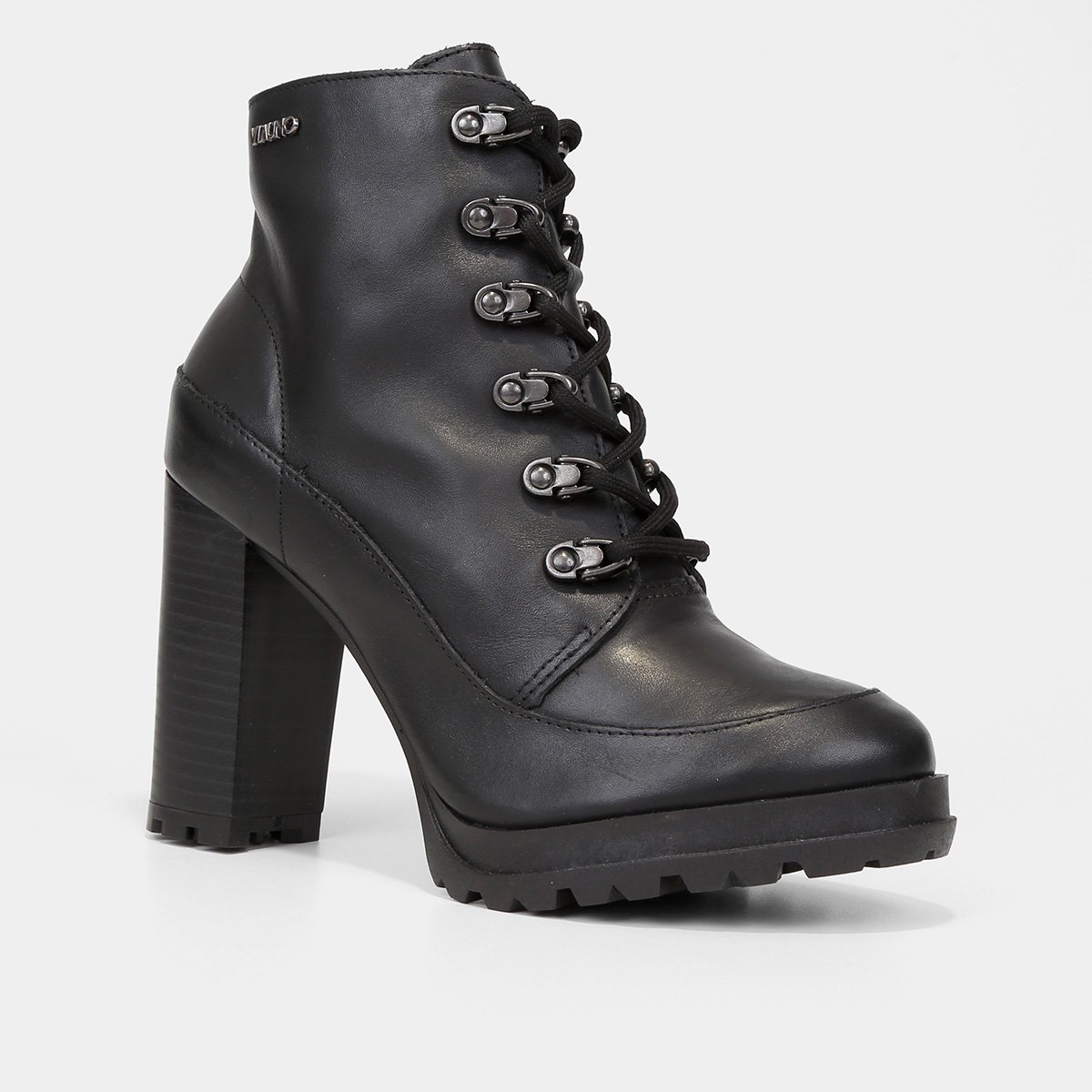 Miniatura Bota Coturno Via Uno Couro Salto Alto Feminina Preto - 35
