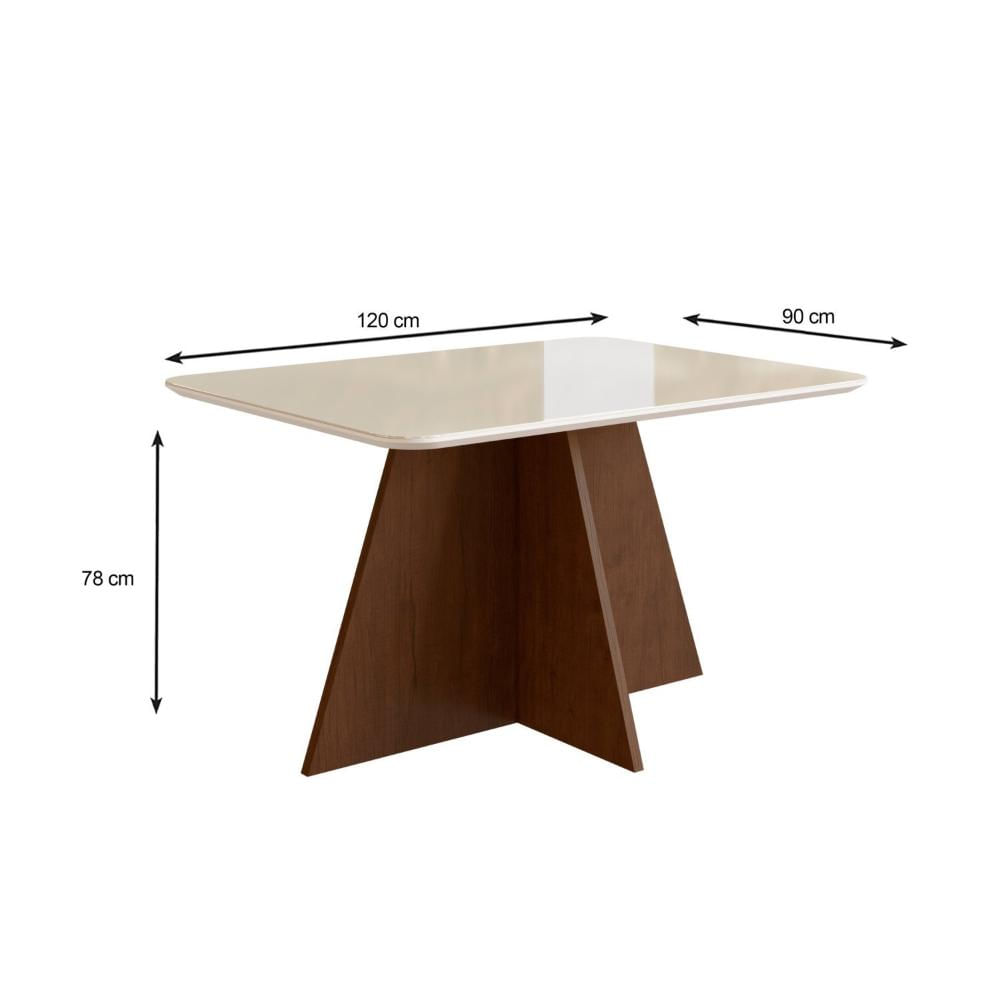 Miniatura Conjunto Sala de Jantar Mesa 90x120cm T Vidro com 4 Cadeiras Madeira Maciça Tabaco/Marrom/Off White