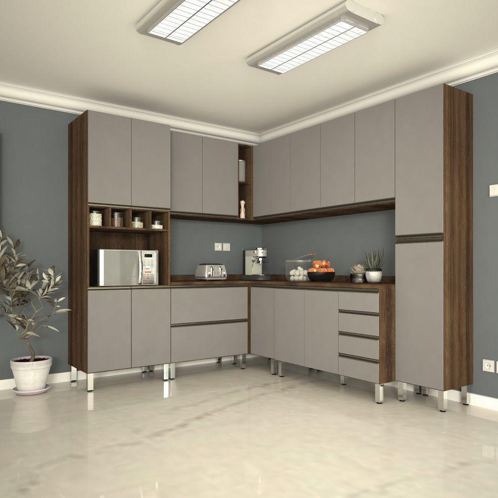 Miniatura Armário De Cozinha De Canto C/8 Peças Dourado C/Cinza Puro