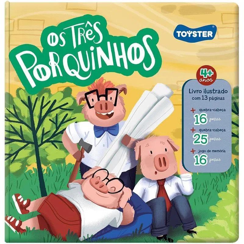Miniatura Livro Ilustrado Os Três Porquinhos Toyster Com Quebra-Cabeça