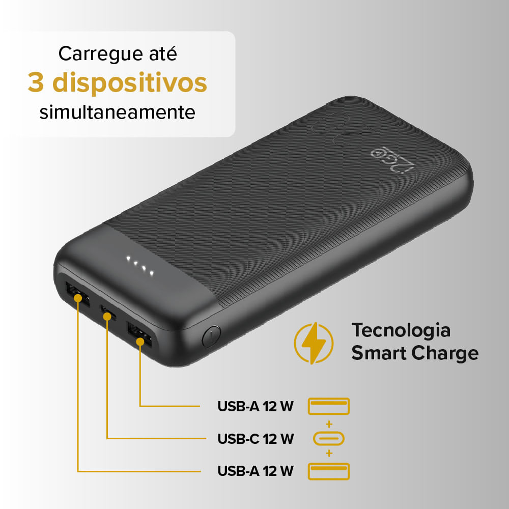 Miniatura Carregador Portátil Power Bank 20000 mAh 12 W Smart Charge i2GO
