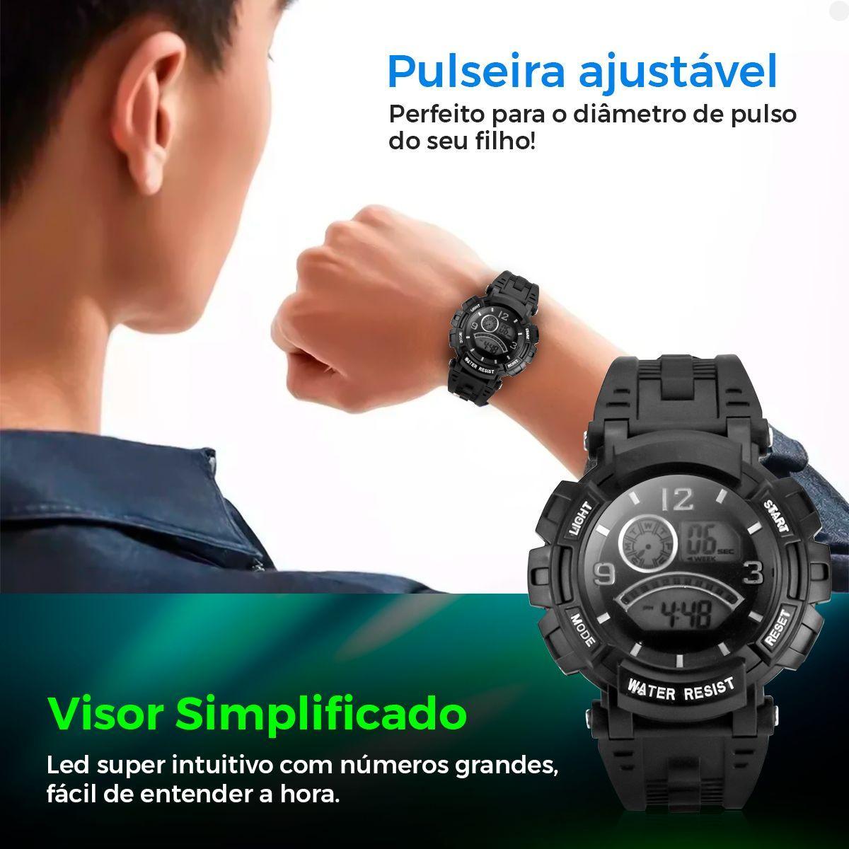 Miniatura Relogio Digital Led Infantil Silicone Preto Criança + Caixa