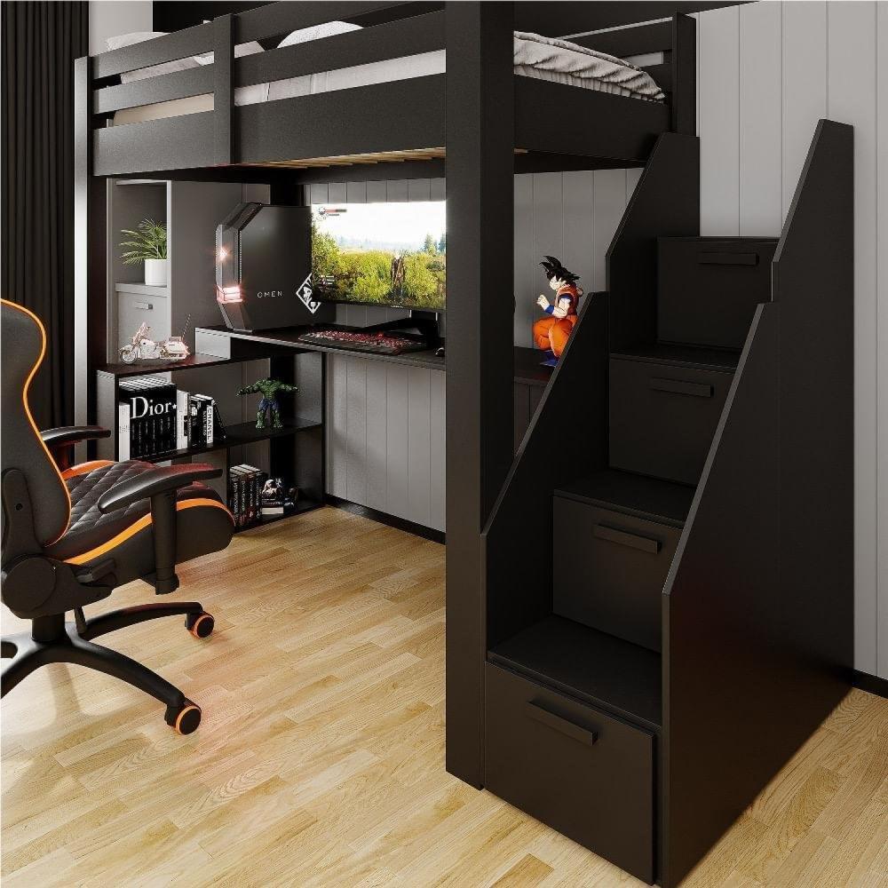 Cama Alta Star Plus Office Gamer Casatema Preto