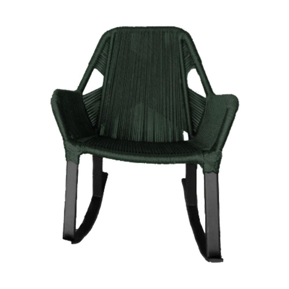 Miniatura Cadeira De Balanço Athenas Corda Náutica Base Em Alumínio Preto-verde Musgo - Cor: Verde