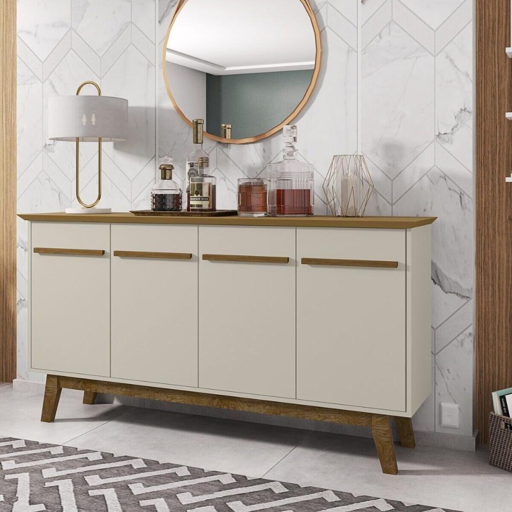 Miniatura Aparador Buffet Com 4 Portas Retrô 160cm Multimóveis Cr50103 Cinamomo Off White