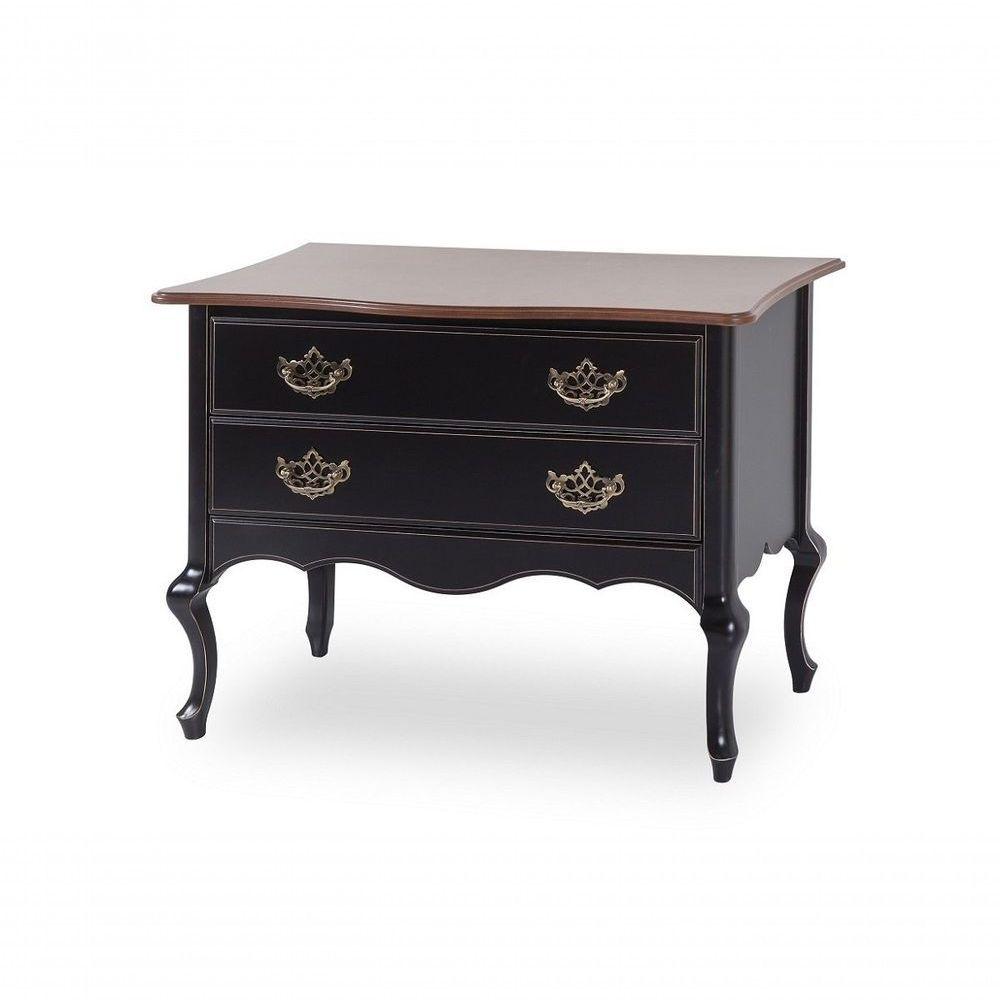 Miniatura Cômoda Clássica 2 Gavetas Lisa - Fleischmann Preto Fundo Branco - Puxador Dubay Dourado Brilho