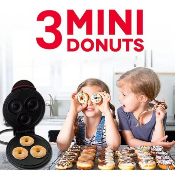 Miniatura Super Máquina Donuts Mini Faz 3 Rosquinhas Waffler 110V Faz