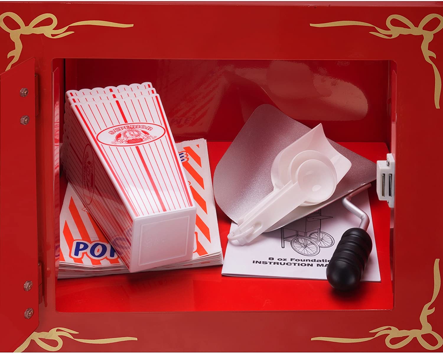 Miniatura Carnival Popcorn Popper Machine With CartMakes Approx 3 Gallons Per Batch by Superior Popcorn Company 8 oz Red