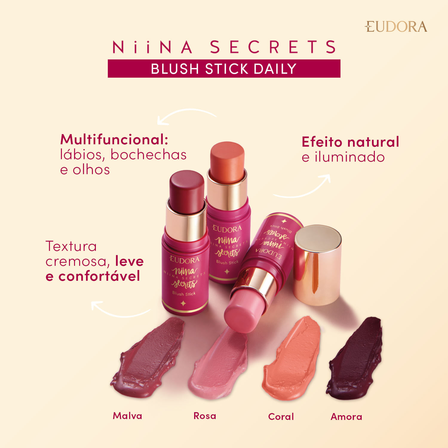 Miniatura Eudora Niina Secrets Blush Stick Daily Amora 5g