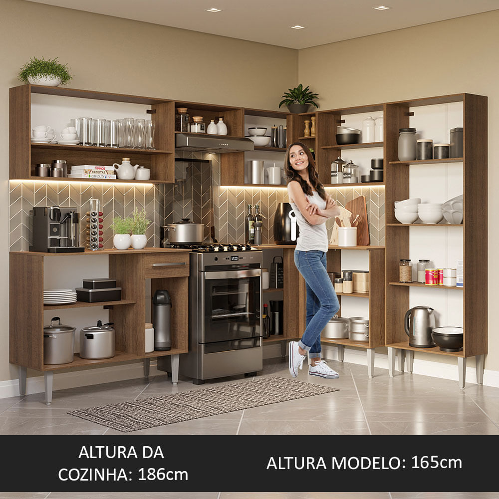 Armário de Cozinha Completa de Canto 417cm Rustic/Cinza Emilly Madesa 02 Cor:Rustic/Cinza