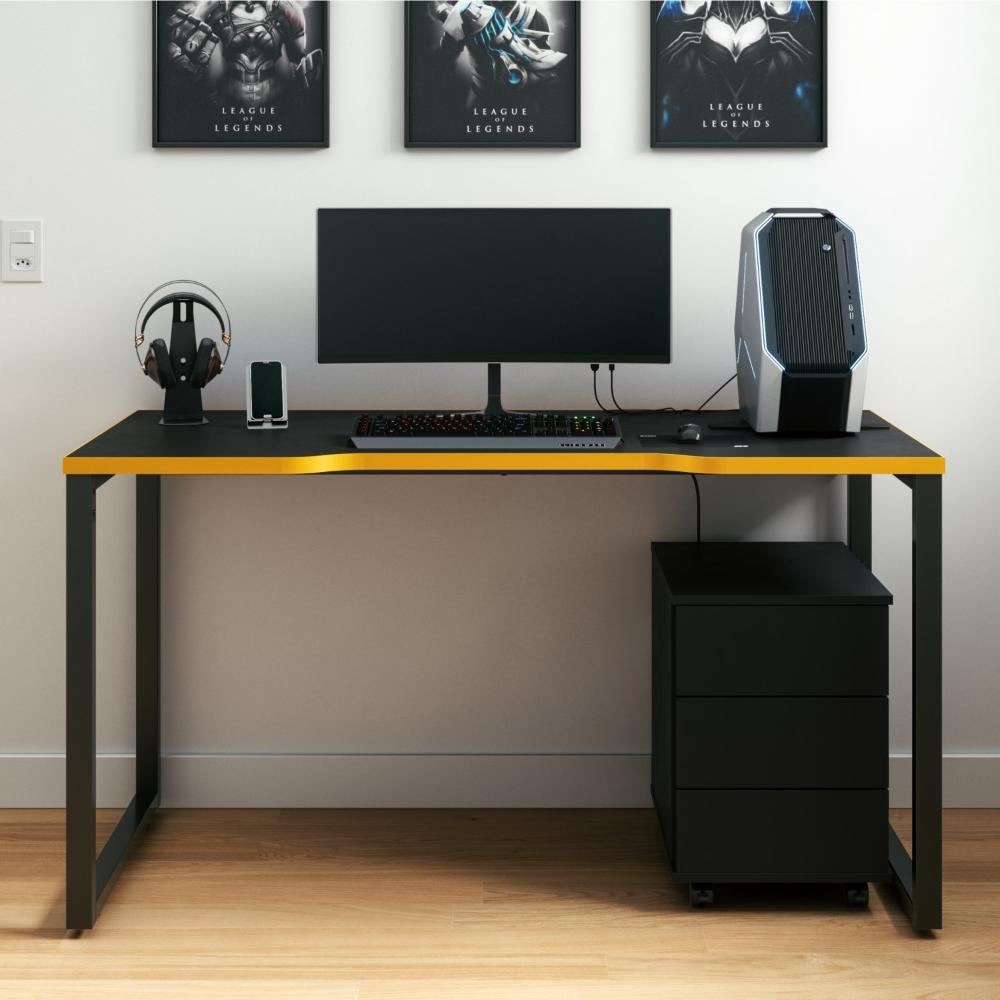 Miniatura Mesa Gamer Pandin Móveis Preto/Amarelo
