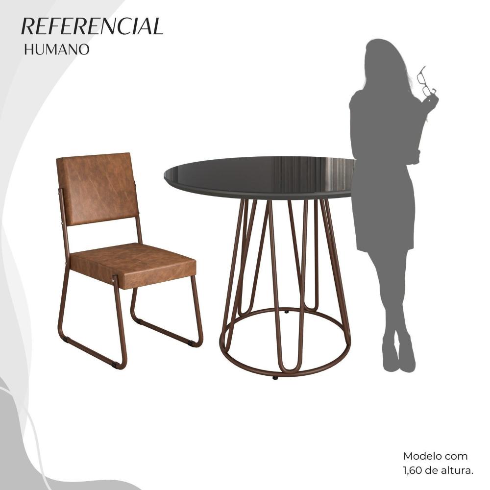 Miniatura Conjunto Sala de Jantar Mesa Redonda 100cm Base Omega Tampo MDF Laca com Vidro Napoli Marrom