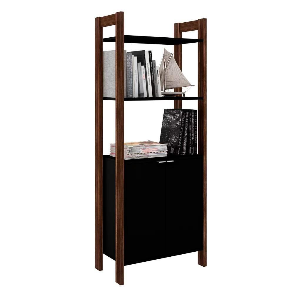 Miniatura Estante Livreiro Multiuso 2 Portas Az1009 Preto-nogal - Tecno Mobili