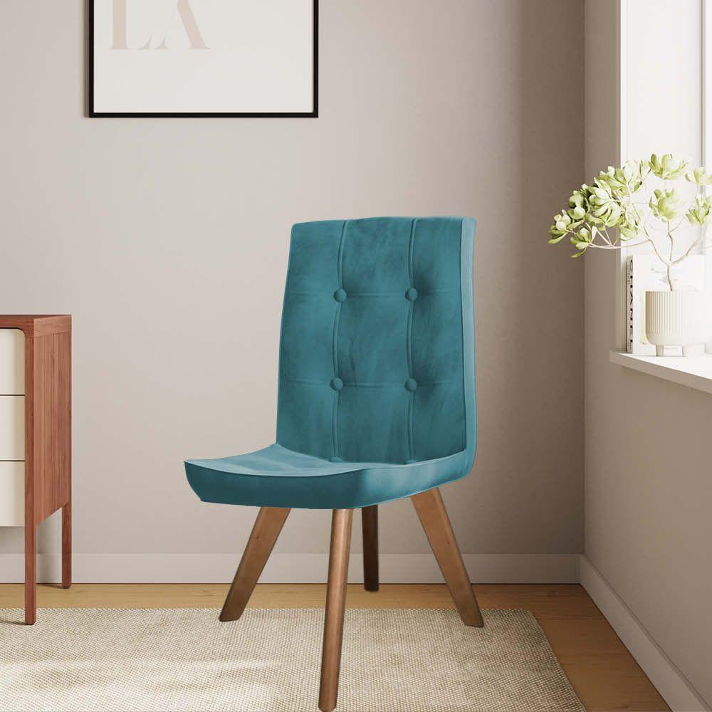 Miniatura Cadeira De Jantar Drop Com Botão Base Giratória Rústico Suede Azul Turquesa