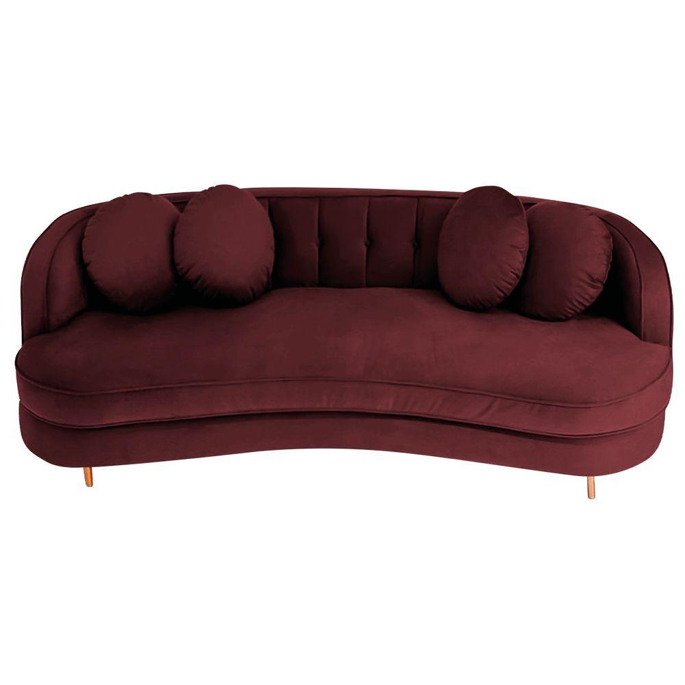 Miniatura Sofá Curvo 3 Lugares Orgânico Sala Recepção Luxo Panamá 185cm Suede Bordô