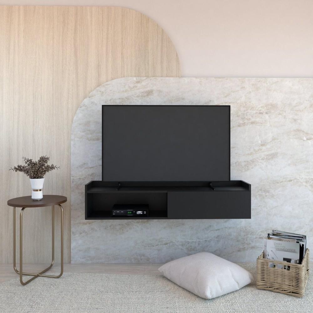 Miniatura Rack Suspenso para Tv até 50 Pol. com 1 Porta e 1 Nicho Atena Preto