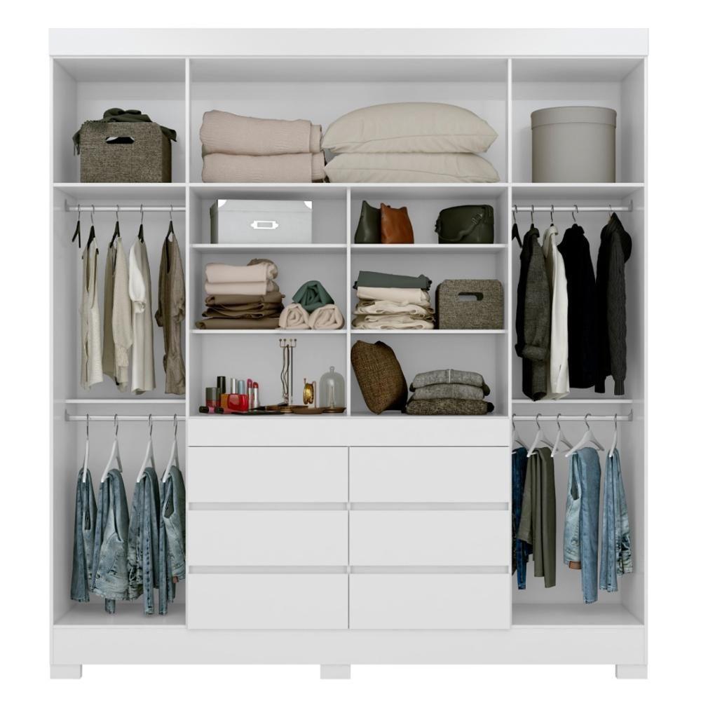 Miniatura Guarda Roupa Casal 4 Portas Com Espelho E 6 Gavetas Cádis Branco Branco