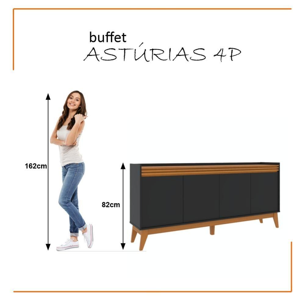 Miniatura Buffet Aparador Ripado 4 Portas Com Pés De MDF Astúrias 180cm Preto Cedro