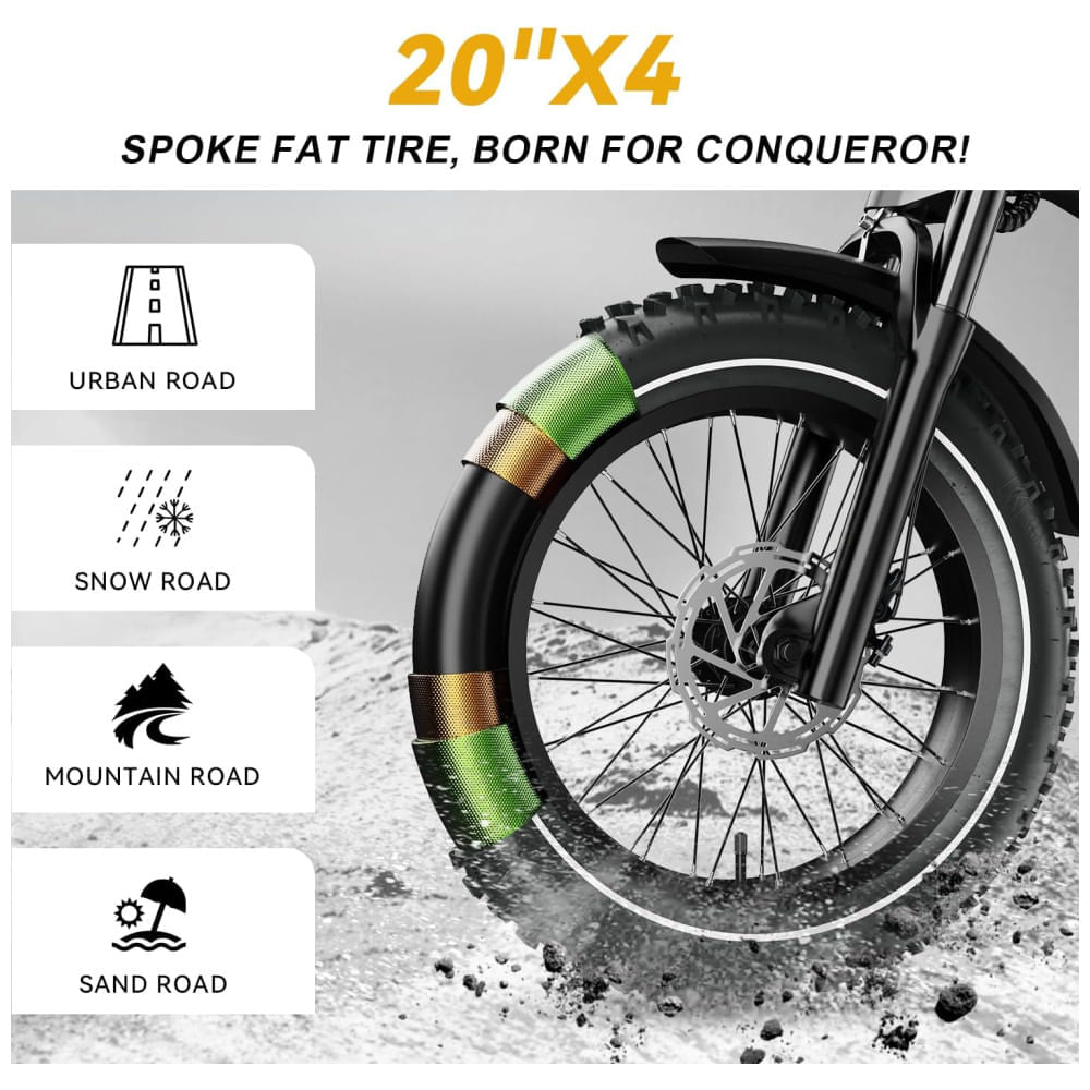 Bicicleta Elétrica Dobrável Cybervelo de 1000W de Pico para Adultos, 35MPH 160KM, Bateria Removível de 48V 25Ah, Pneu Gordo de 20" x 4.0, E-Bike de Mo
