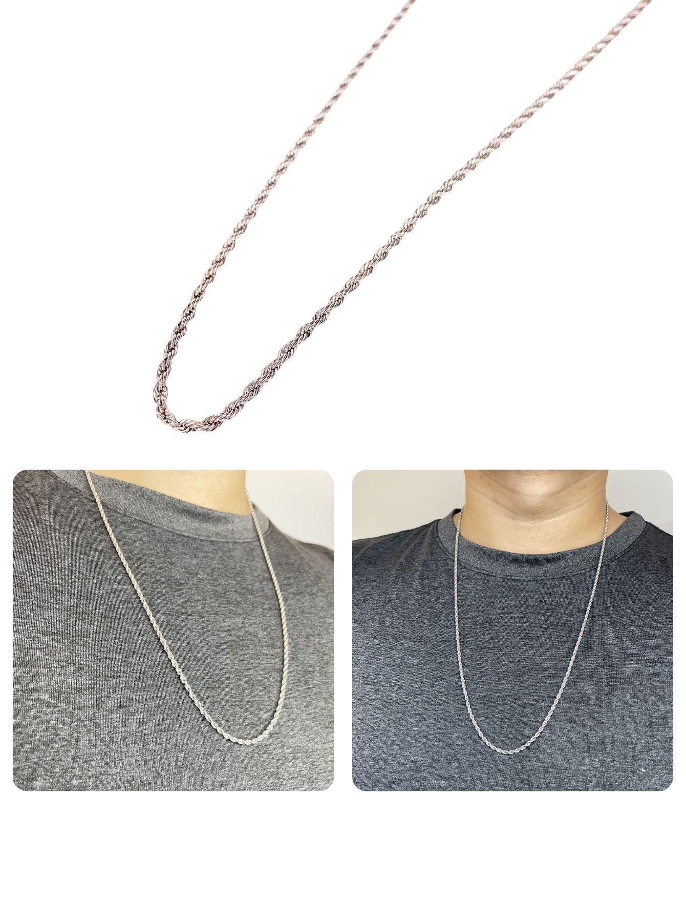 Miniatura Corrente Cordão Masculino 70Cm Fininho 2Mm Elo Baiano Prata