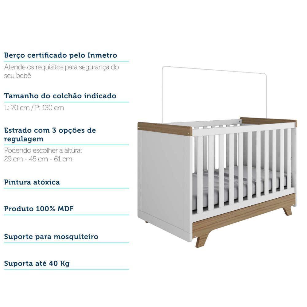 Quarto De Bebê Com Guarda Roupa 4 Portas Com E Berço Retrô Moveis Peroba Branco Brilho/carvalho