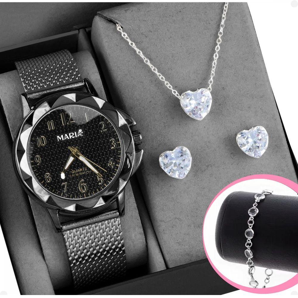Miniatura Relogio Feminino Prova Dagua Aço Inox + Caixa + Brinco Colar
