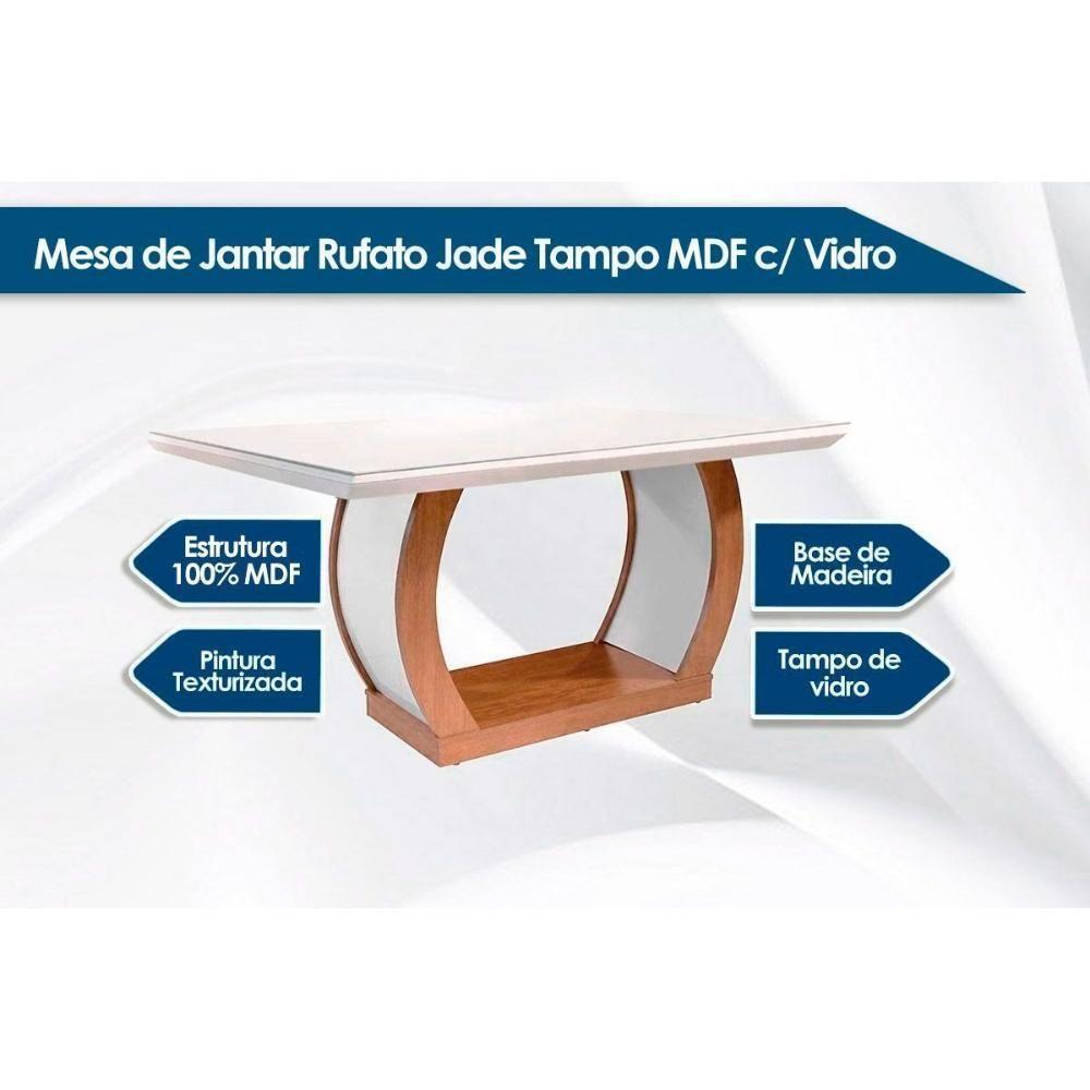 Miniatura Conjunto Mesa De Cozinha Jade Tampo Madeirado Com Vidro Reto 180x90 E 6 Cadeiras Jade Imbuia Suede Capuccino Rufato