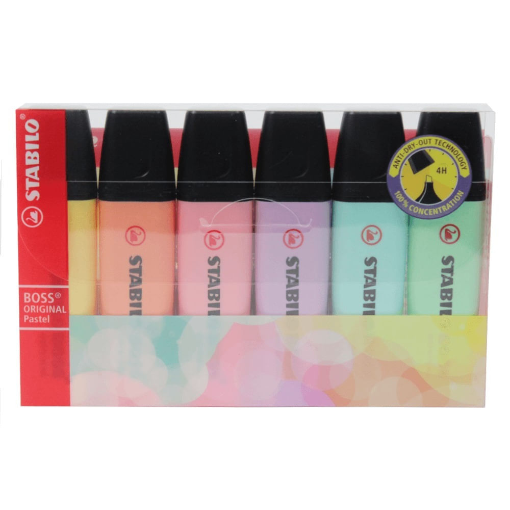 Miniatura Caneta Marca Texto Stabilo Boss Kit Com 06 Cores Tom Pastel Caneta - Stabilo - Boss - 06