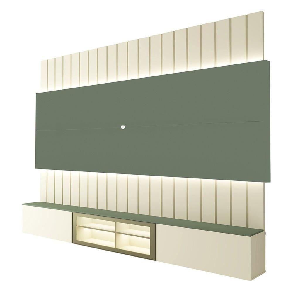 Miniatura Estante Home para Tv até 85 Polegadas com Led 230cm Soberano Reflecta Off White/Verde