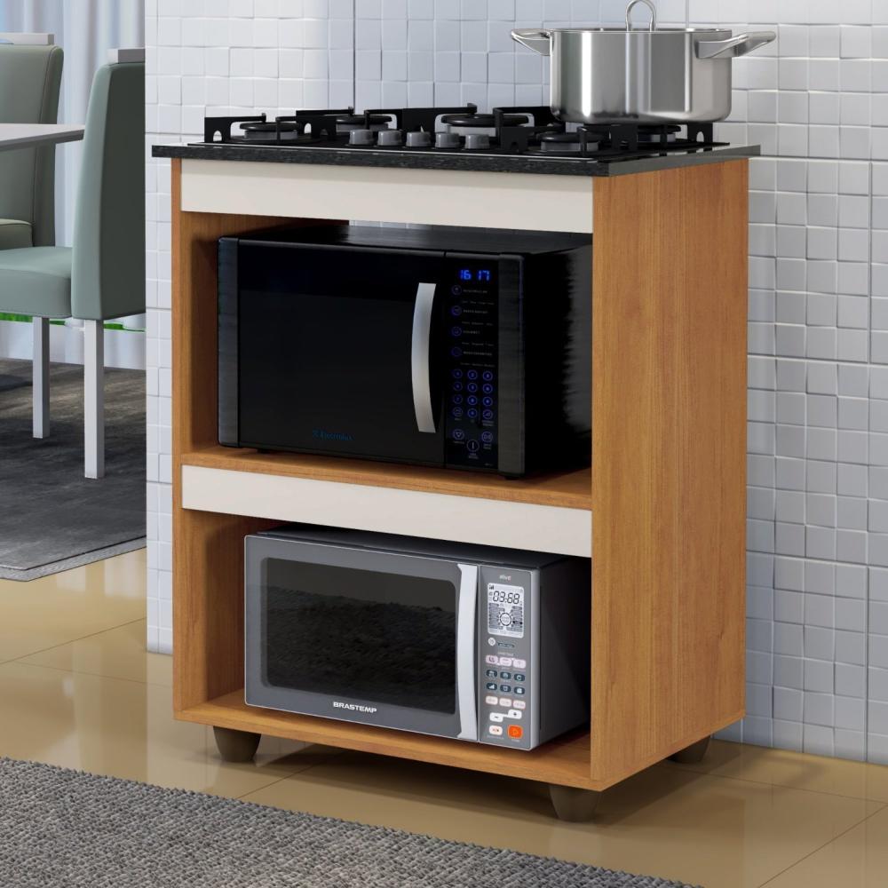 Miniatura Balcão para Cooktop 5 Bocas 2 Nichos para Forno Turim Kaiki Móveis Nature/Off White