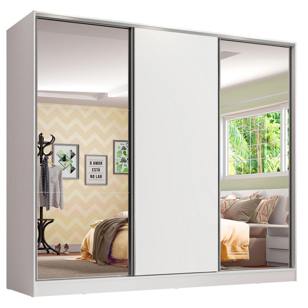 Miniatura Guarda Roupa Infantil 100% MDF Madesa Logan 3 Portas de Correr com Espelhos - Branco Branco