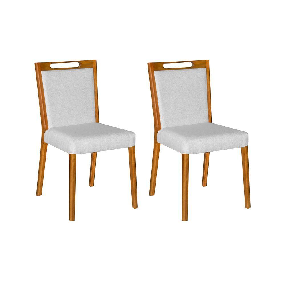 Miniatura Kit 2 Cadeiras Jantar Estofadas Linho Cinza Cristal Base Madeira Maciça Mel