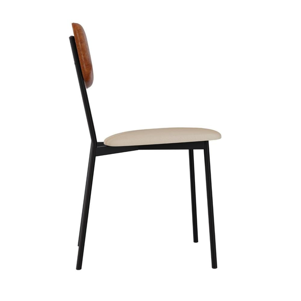 Cadeira Fixa Estofada Vintage Retrô com 2 unidades Areia /Caramelo/Preto