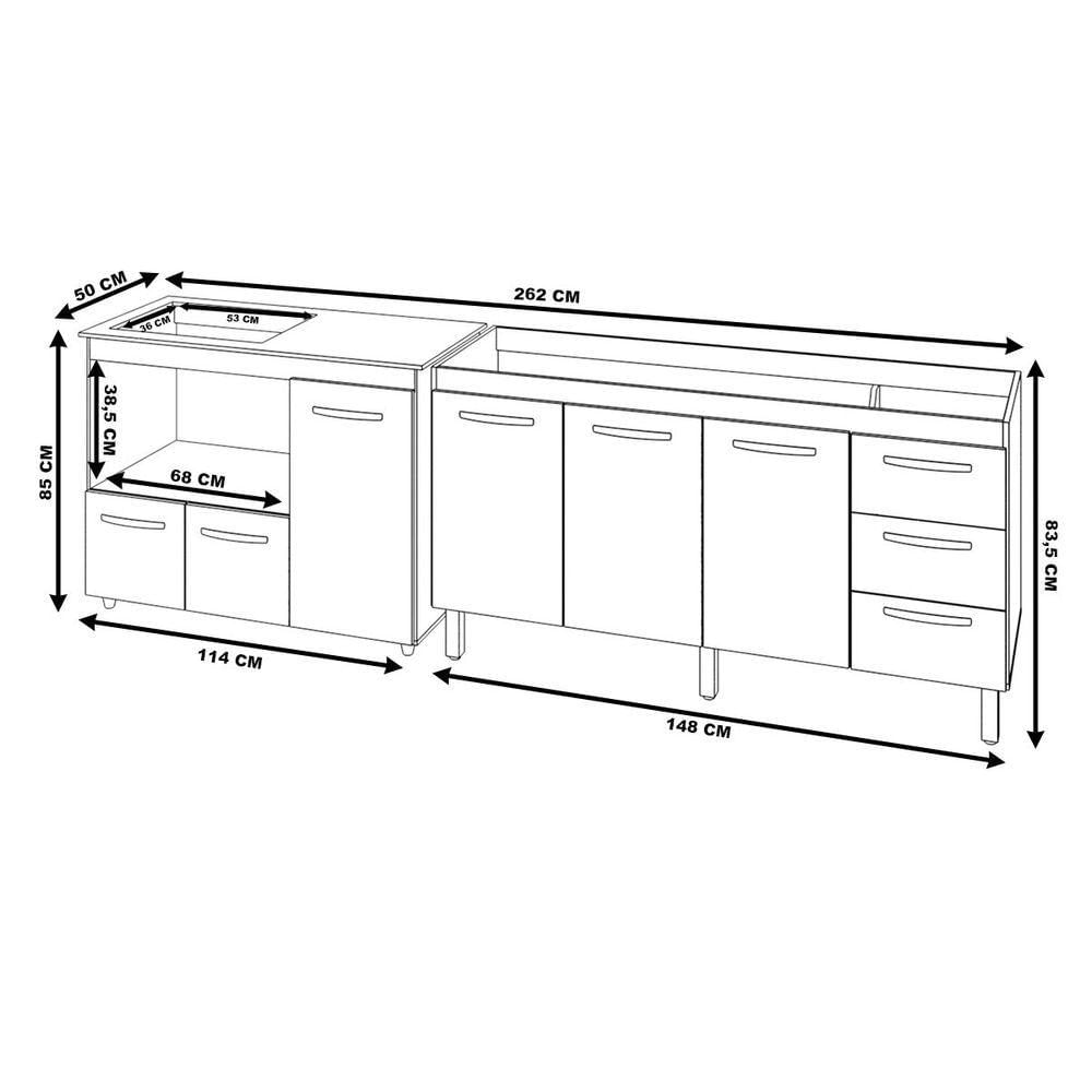 Miniatura Balcão Armário Gabinete De Pia 150 Cm Deise E Balcão Alana Para Fogão Cooktop 4 Bocas E Forno Elétrico Savana Preto