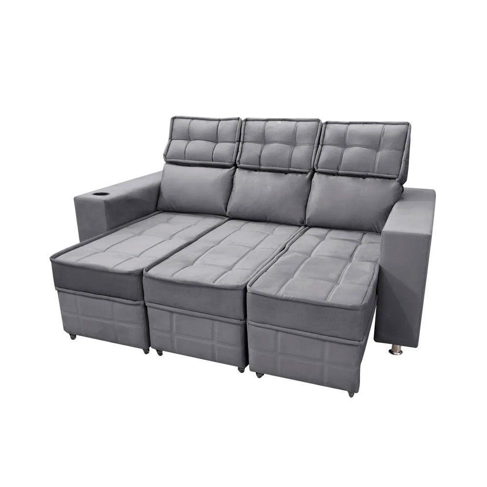 Miniatura Sofá Retrátil E Reclinável 3 Lugares Londres 1.90cm Com Molas Suede Speciale Home Chumbo