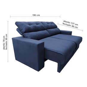 Miniatura Sofá 3 lugares Cama Inbox Clean Retrátil e Reclinável - 190 cm de largura + Painel Home Suspenso Colibri Tocantins 160 cm de Largura - Preto Fosco Sofá Azul