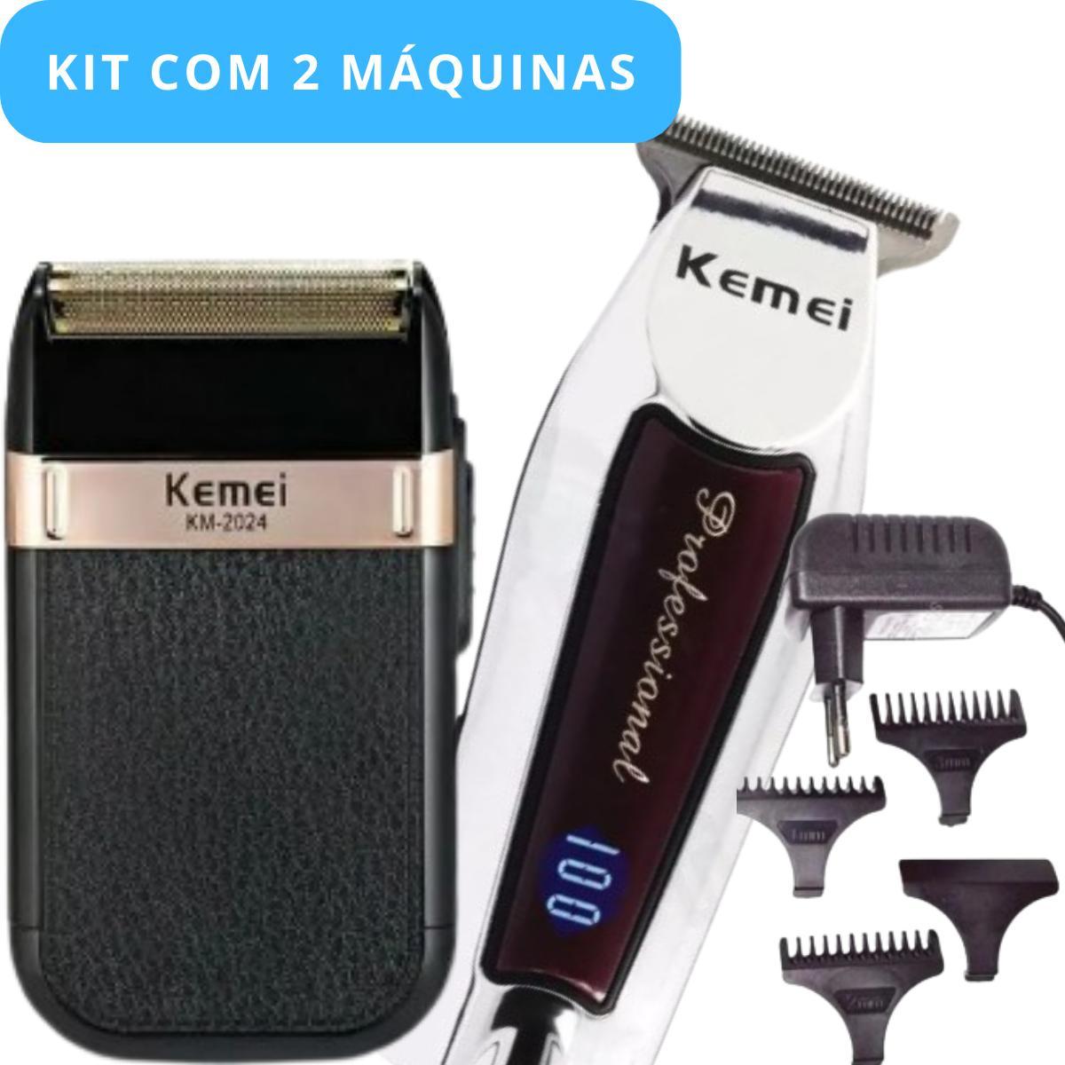 Miniatura Kit Premium Masculino Kemei: Barbeador 2024 + Máquina 9164