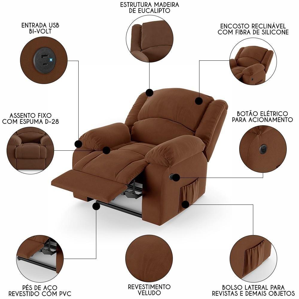 Miniatura Poltrona Do Papai Reclinável Pietra Power Elétrica Usb Fh9 Veludo Terracota - Mpozenato