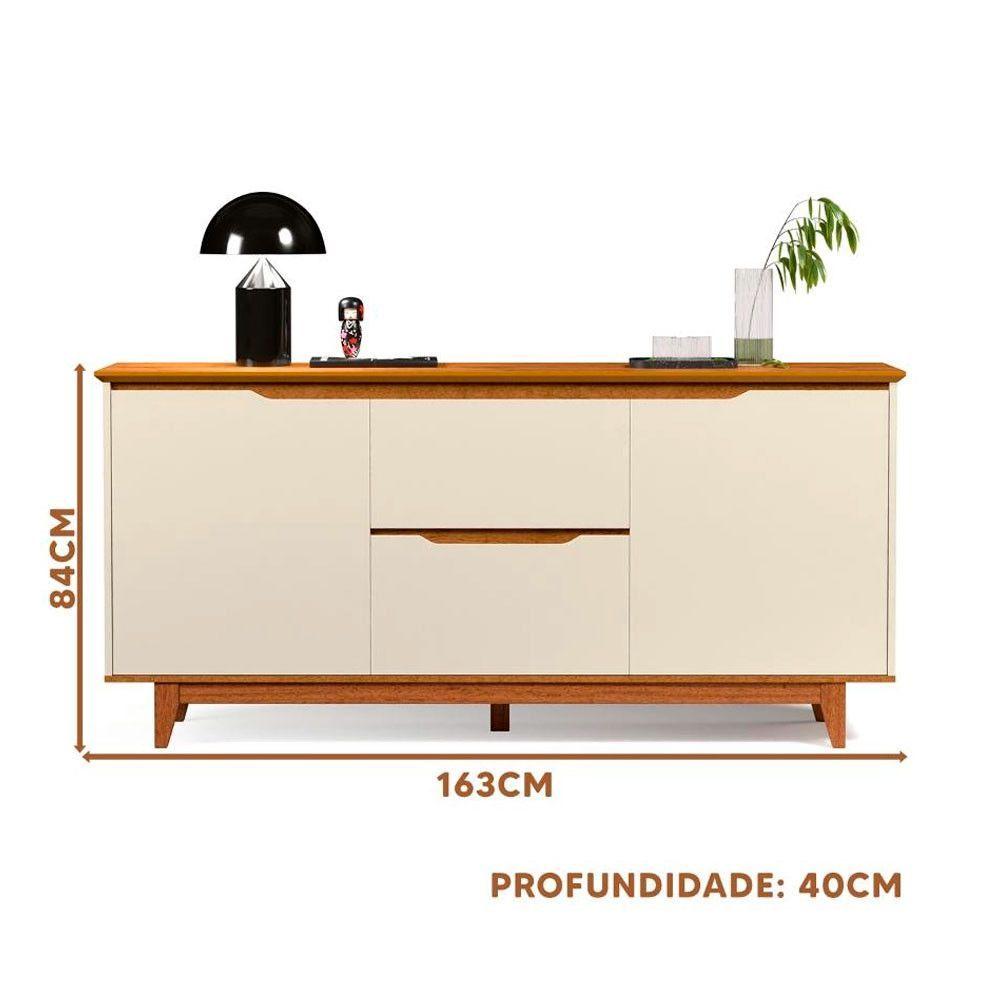 Miniatura Aparador Buffet Flow 2 Portas 2 Gavetas 163cm Ej Móveis Off White Freijó