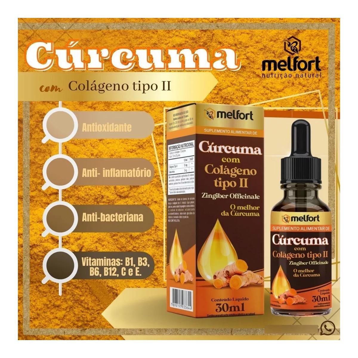 Miniatura Cúrcuma E Colágeno Tipo 2 Melfort Com 30 Ml Kit 3 Unidades